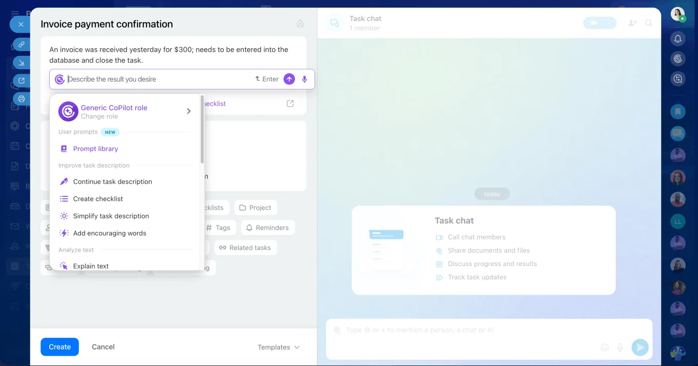 Co-Pilot in tasks and projects Co-Pilot in tasks and projects